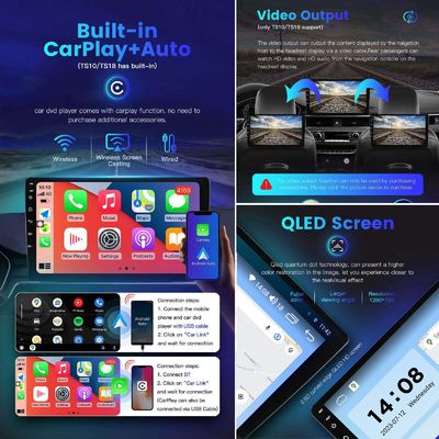 Universal 2 Din QELD/IPS avec écran tactile Lecteur radio Carplay avec fonction écran partagé