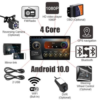 4 cœurs CPU 10,1 pouces 2 Din Écran tactile Navigation GPS Radio de voiture Android pour universel