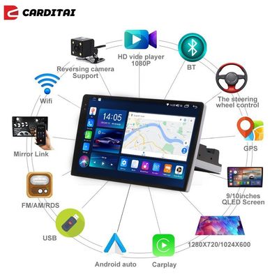 Lecteur de DVD de voiture 4G de 10 pouces 1DIN 8 Core Car Stereo Audio Carplay DSP Android 10 4 64G