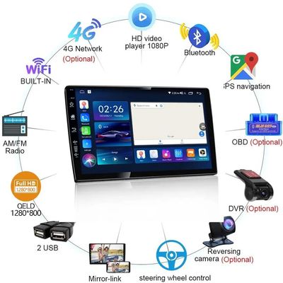 Lecteur de DVD pour voiture de 9 pouces Navigation Android avec 6 128 GB 4G Wifi GPS Dsp Rds AM Double Din Radio de voiture