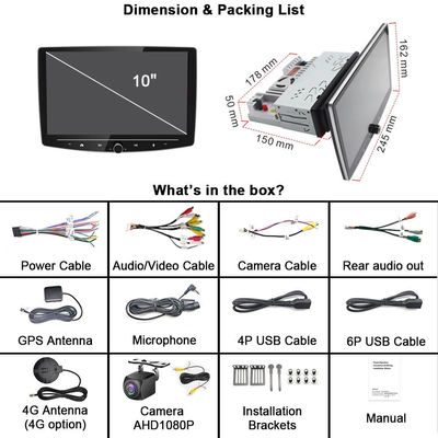 Écran tactile de 10 pouces Android 12 Lecteur MP5 de voiture avec WiFi et Allwinner A100 Solution